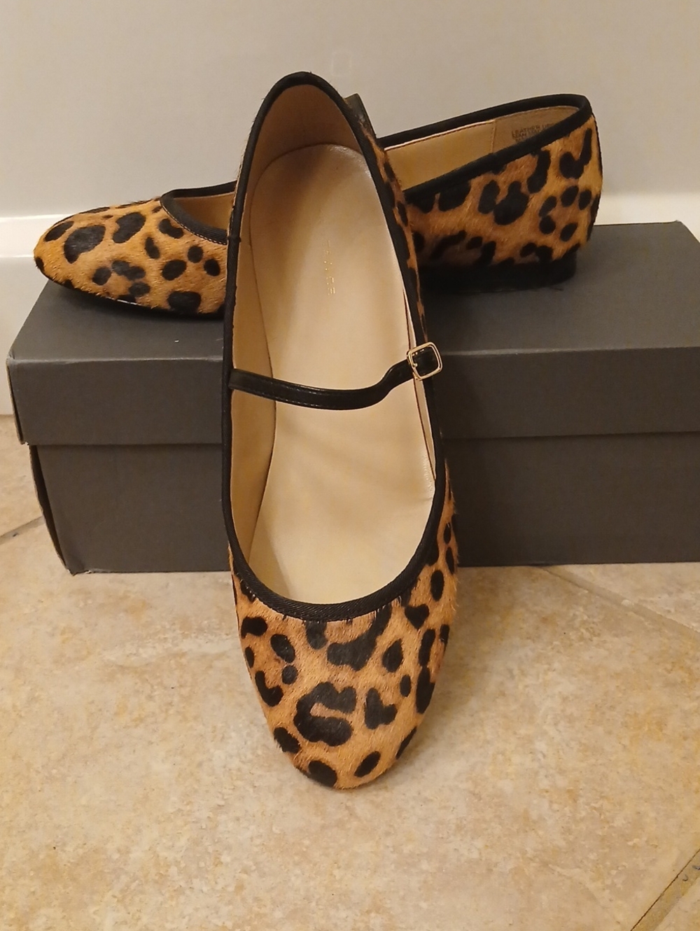 Ann Taylor Leopard Print Mary Jane Flats - Tan & Black